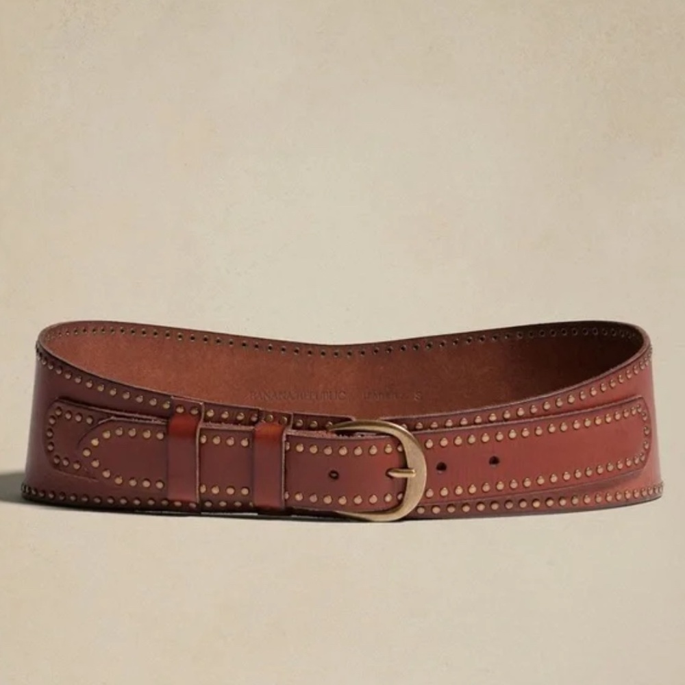 NWT BANANA REPUBLIC VALLE STUDDED LEATHER BELT IN COGNAC